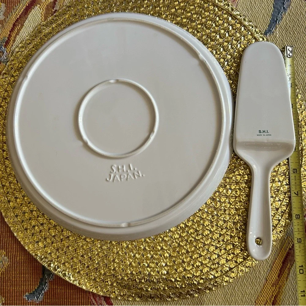Vintage Garden Classics Purple Floral Tulips Stoneware Cake Plate Server Box SET